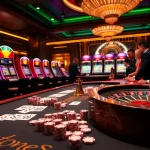 SODO casino scene showcasing players at a vibrant poker table and slot machines, emphasizing excitement.