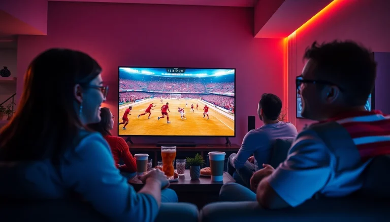 Fans enjoying a thrilling live football match on vaoluoitv.it.com, showcasing excitement and community.