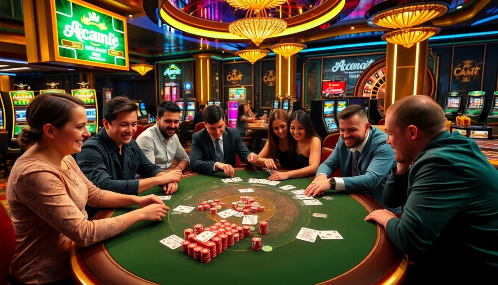 The excitement of gamblers engaging in high-stakes poker at http://789clubar.com/ with colorful chips and cards on a luxurious table.