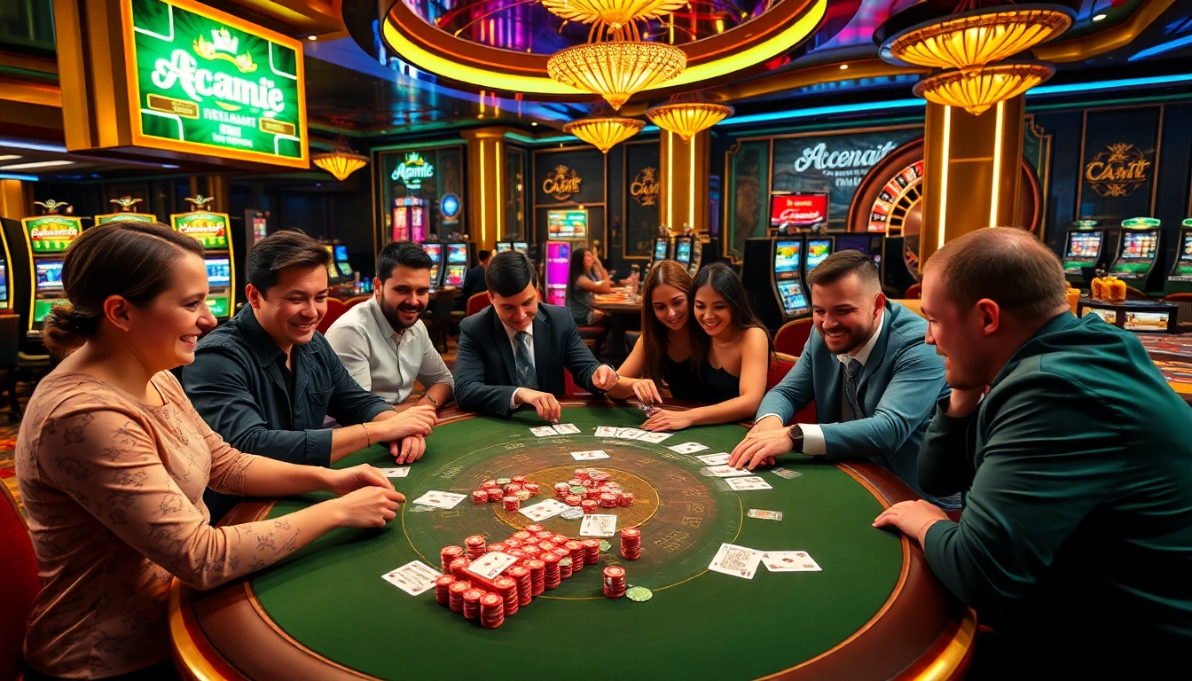 The excitement of gamblers engaging in high-stakes poker at http://789clubar.com/ with colorful chips and cards on a luxurious table.