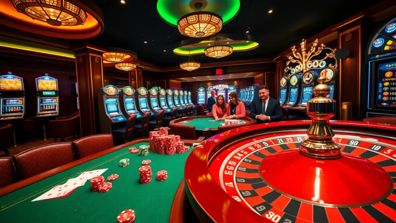 Experience the excitement of xin88 with vibrant casino tables, poker chips, and engaged players.