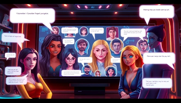 Engaging scene of customizable NSFW character AI avatars in a futuristic chat platform.