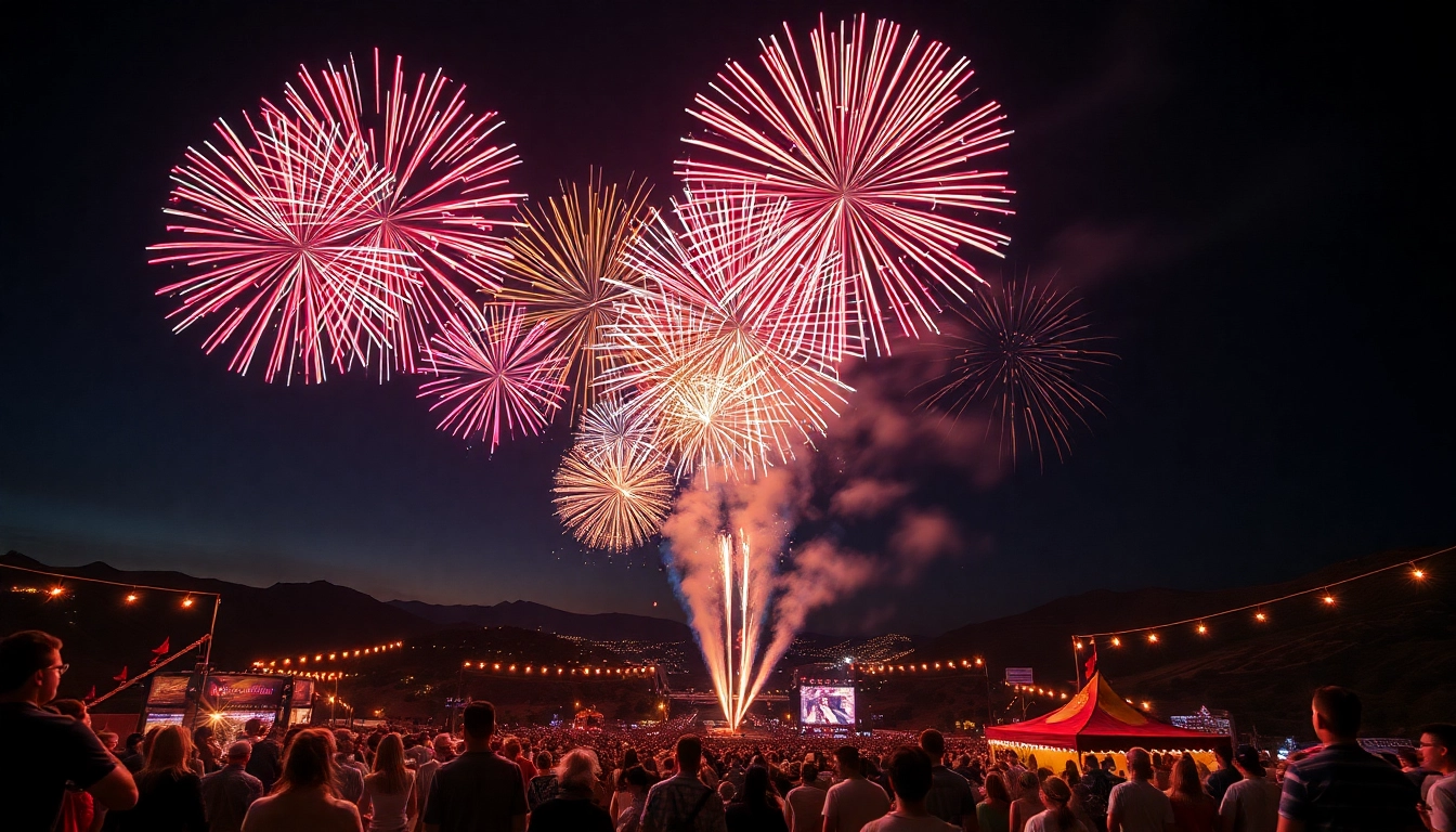 Enjoying fireworks uk display at a vibrant festival with colorful bursts lighting up the night.
