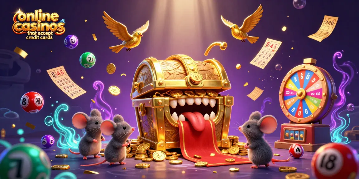 Engage with online casinos that accept credit cards through this vibrant casino-themed illustration filled with riches.