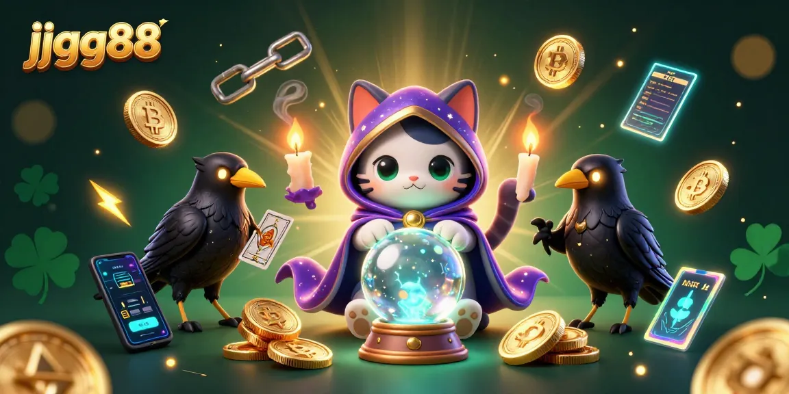 Experience thrilling jackpots with jjgg88 as the 3D cat and raven guide players through a vibrant crypto casino.
