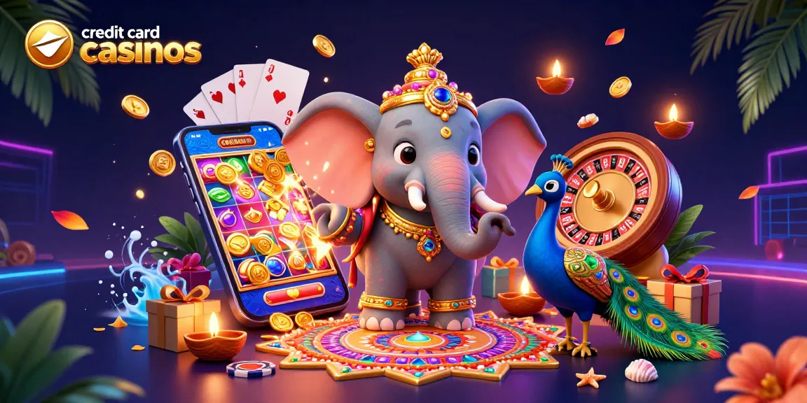 Engage with dynamic credit card casinos through colorful slot games and festive elements.