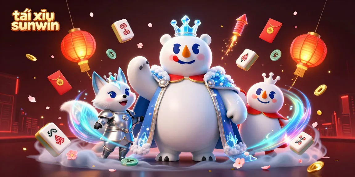 Experience the excitement of tài xỉu sunwin with a vibrant 3D illustration featuring animated characters and casino elements.